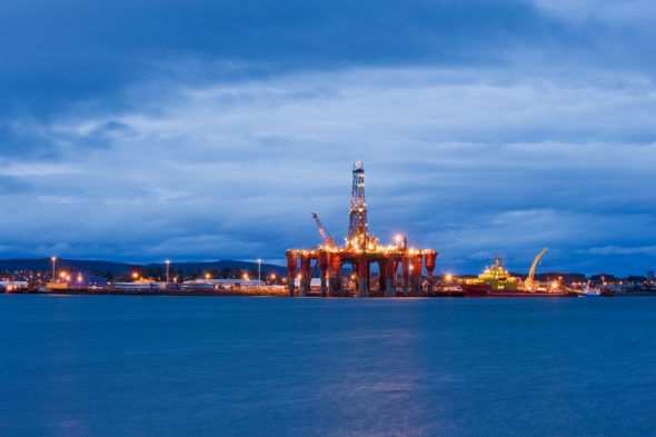 Oil rigs, North Sea oil, Scotland, UK