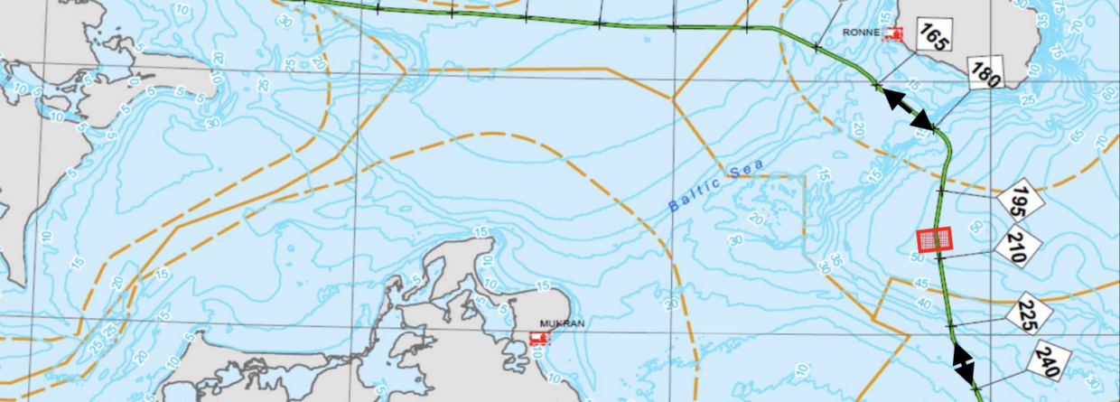 Trasa przebiegu gazociągu Baltic Pipe po dnie Morza Bałtyckiego