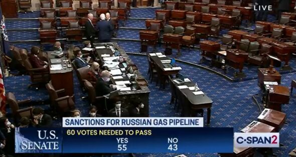 Wyniki głosowania w Senacie USA w sprawie ustawy przeciwko Nord Stream 2. Fot. Senat USA