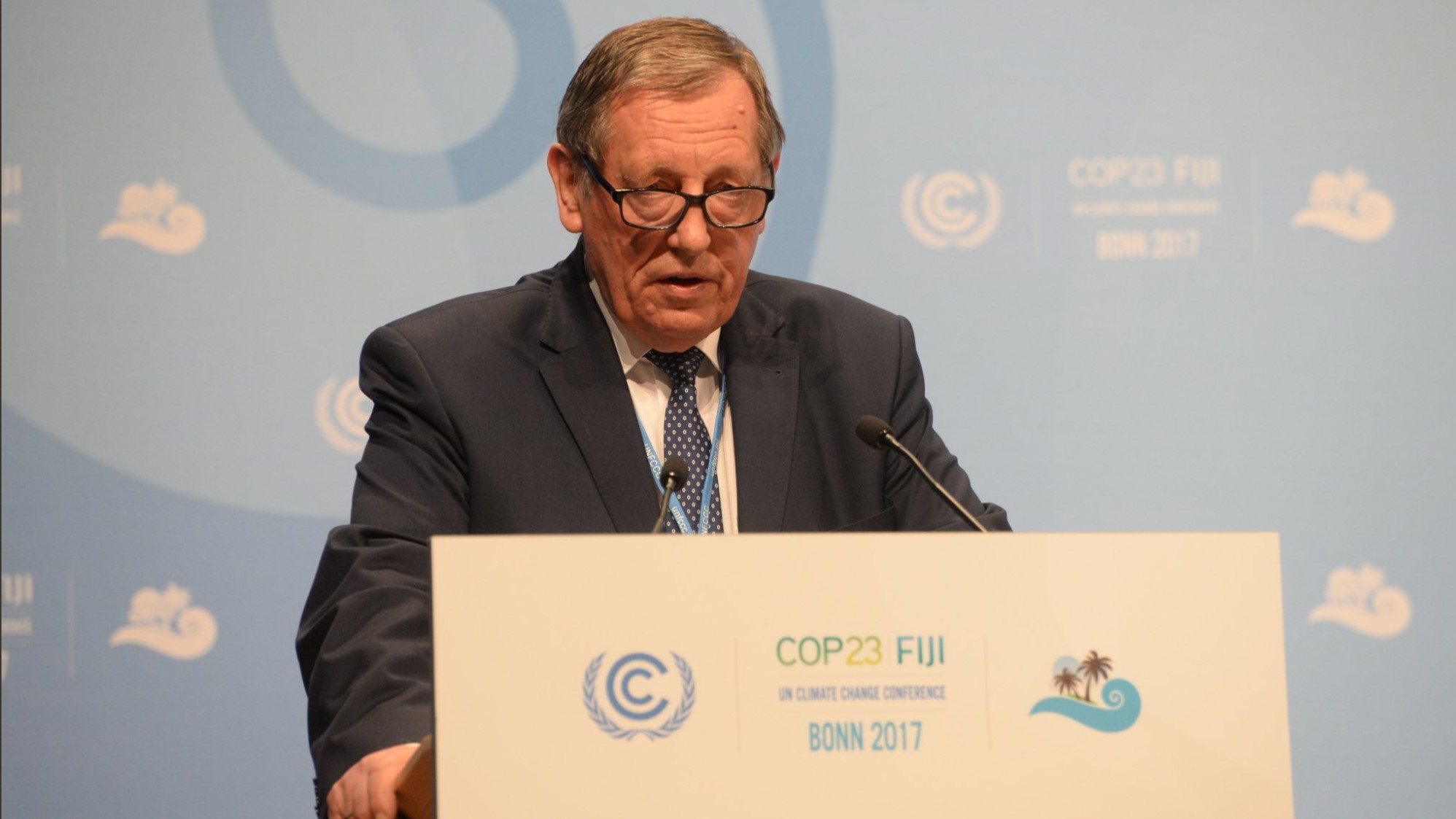Minister Środowiska, Jan Szyszko podczas konferencji klimatycznej w Bonn. Fot. COP24, Twitter.