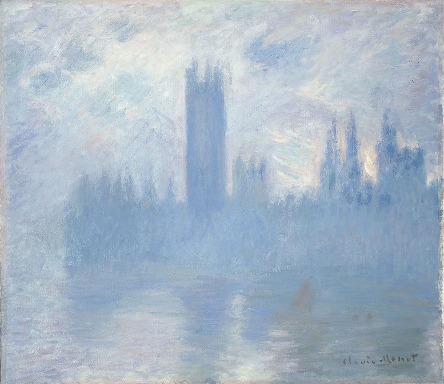 Parlament brytyjski w smogu na obrazie Claude'a Moneta. Źródło Wikipedia