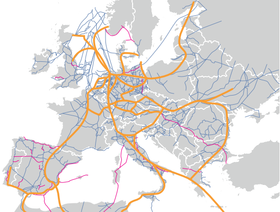 Potencjalne szlaki przesyłu wodoru w Europie. Grafika: Hydrogen Europe