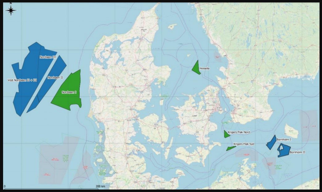 Obszary, które Dania planuje przeznaczyć pod budowę nowych morskich farm wiatrowych i sztucznych wysp energetycznych. Grafika: Duńska Agencja ds. Energii
