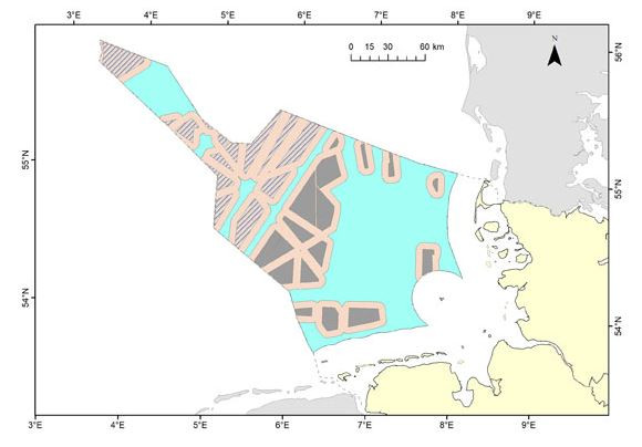 Obszar potrzebny do budowy offshore na niemieckich wodach Morza Północnego. Grafika: NABU