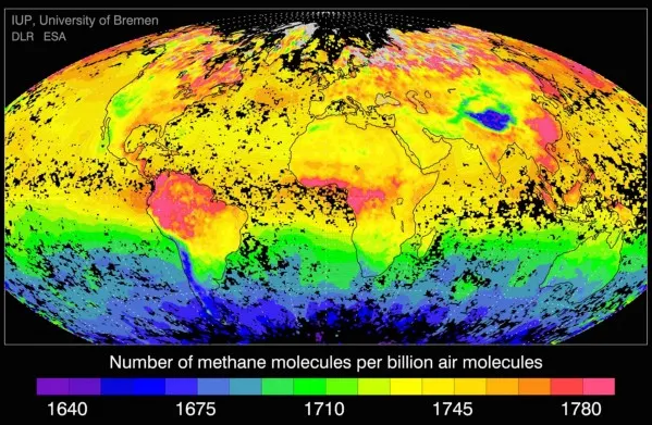 Emisje metanu na świecie. Dane Europejskiej Agencji Kosmicznej dla Uniwersytetu Bremeńskiego