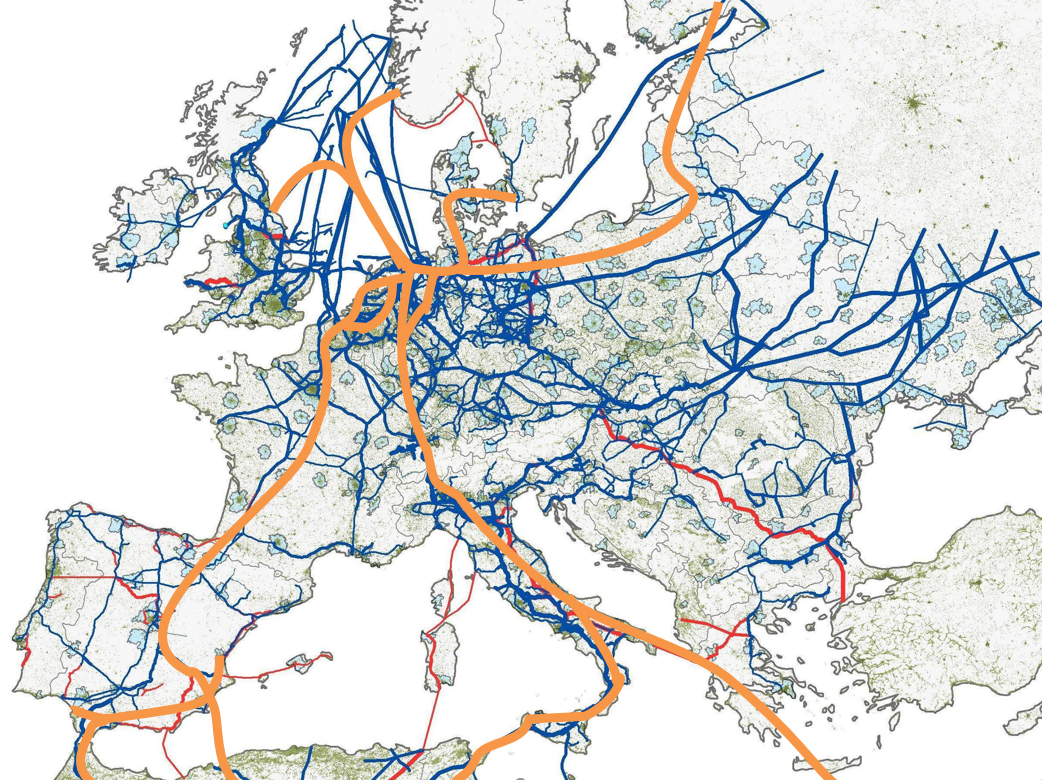 Potencjalna infrastruktura przesyłu wodoru w Europie autorstwa Hydrogen Europe bez Baltic Pipe i gazoportu. Grafika: Hydrogen Europe