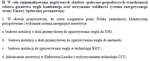 Fragment projektu umowy społecznej rządu z górnikami z 22 stycznia 2021 roku. Fot. Wojciech Jakóbik