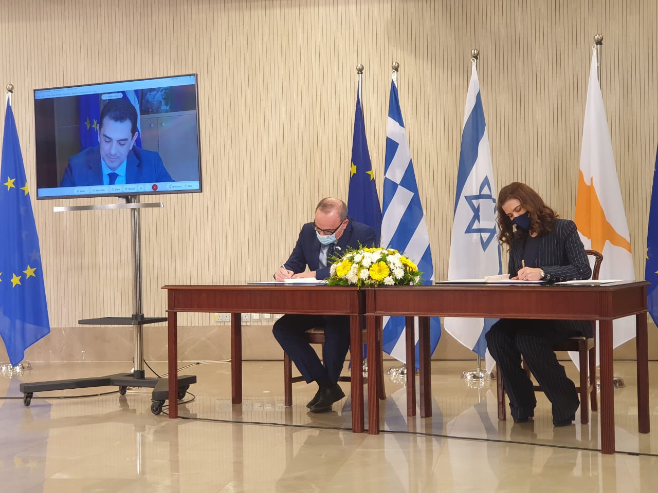 Podpisanie porozumienia o budowie kabla podmorskiego między Izraelem, Cyprem, Grecją. Fot. Ambasada Izraela na Cyprze, Twitter
