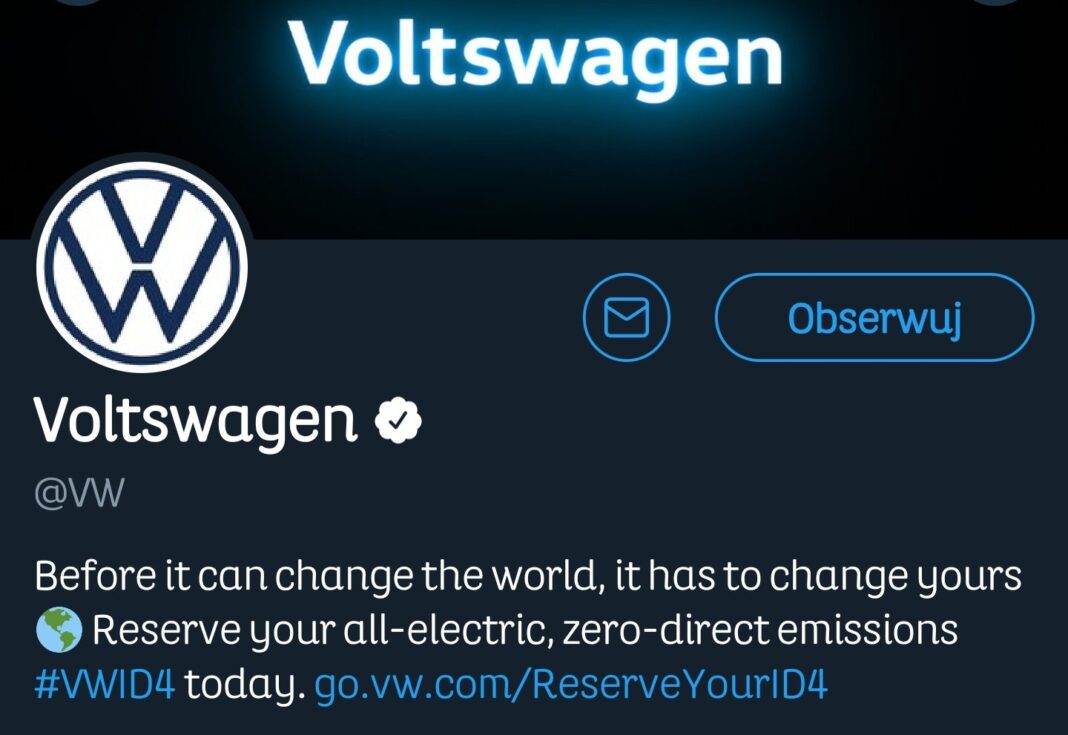 Zmiana marki na Twitterze Volkswagena. Fot. Wojciech Jakóbik