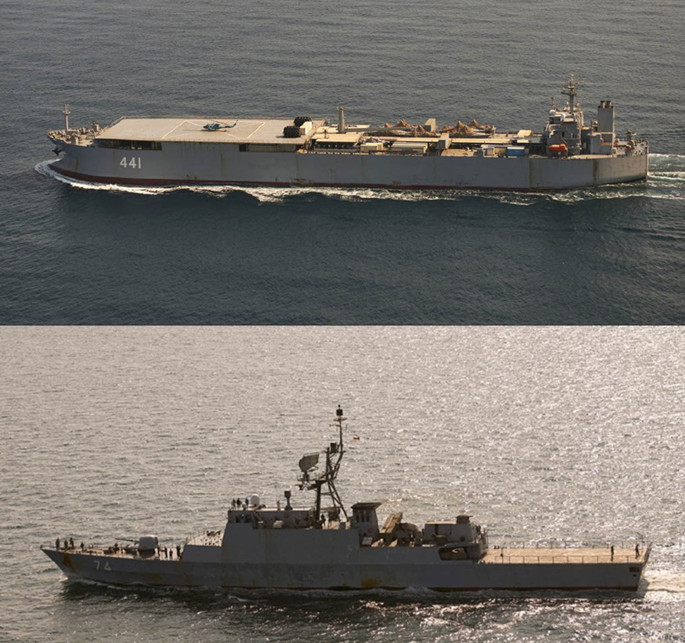 Zdjęcia okrętów IRIS Makran i Sahand z dn. 22 lipca br. wykonane przez duńskie siły powietrzne  Źródło: Twitter, MON Danii @forsvaretdk