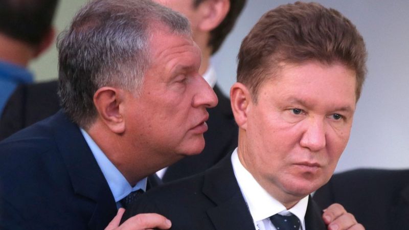 Prezes Rosnieftu Igor Sieczin i Gazpromu Aleksiej Miller fot. Khodorkovskiy Centr