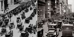 Ilustracja 2:Piąta Aleja (5th Avenue) w Nowym Jorku, po lewej w 1900 r., po prawej 13 lat później