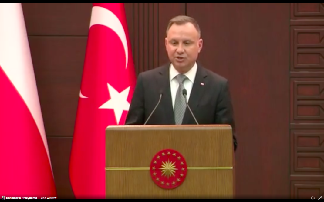 Prezydent Andrzej Duda na konferencji prasowej z prezydentem Turcji Recepem Erdoganem. Źródło: Twitter