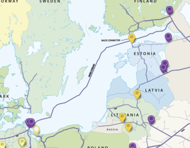 Czynne połączenia gazowe na Morzu Bałtyckim 