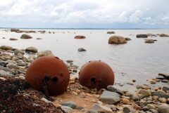 Stare miny morskie wyrzucone na brzeg