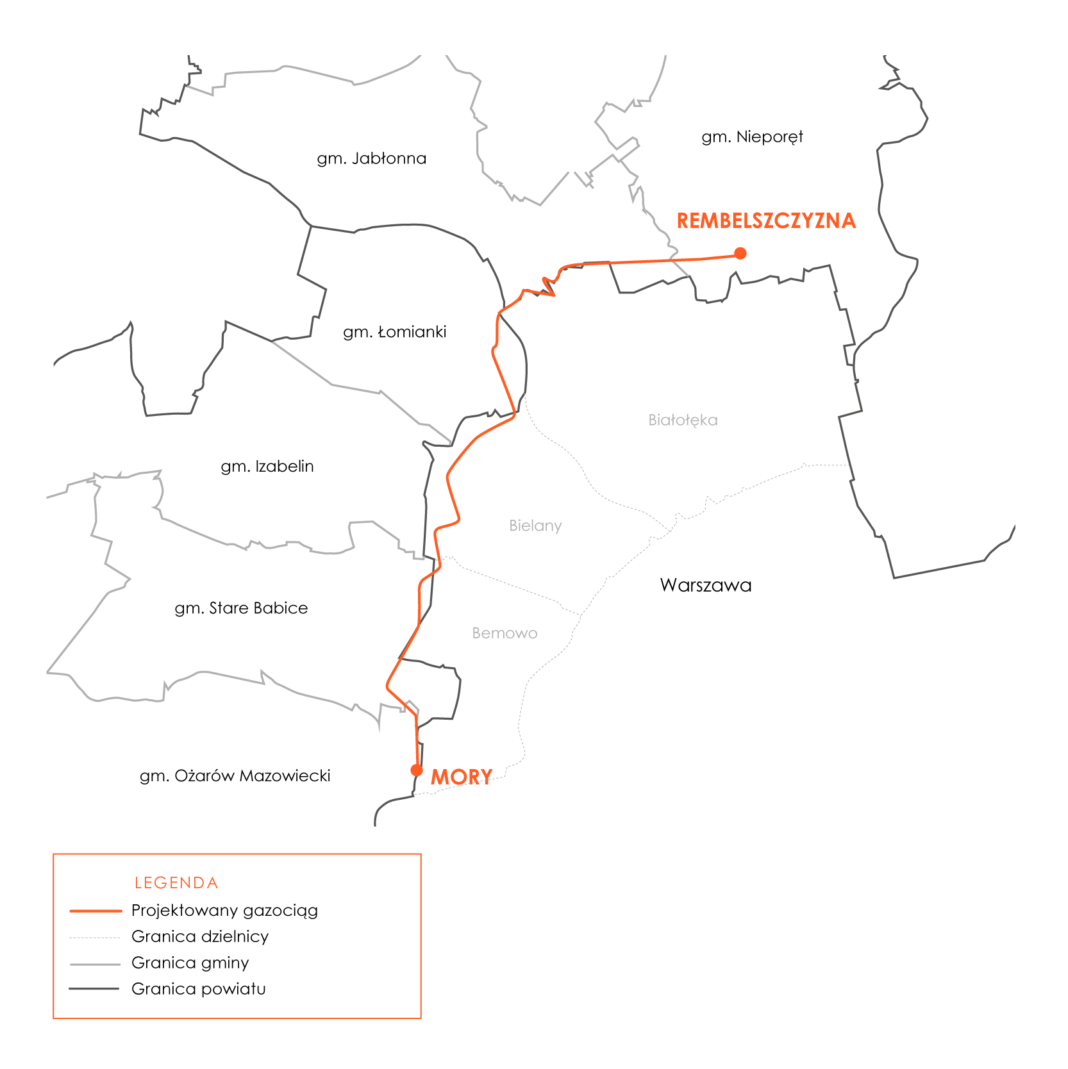 Gazociąg Warszawski (Rembelszczyzna–Mory). Źródło: Gaz-System