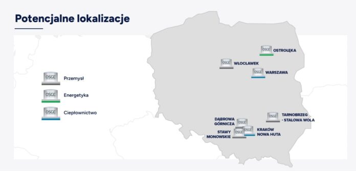 Pierwsze lokalizacje pod budowę reaktorów BWRX-300 zaprezentowane przez Orlen Synthos Green Energy. Grafika: OSGE.