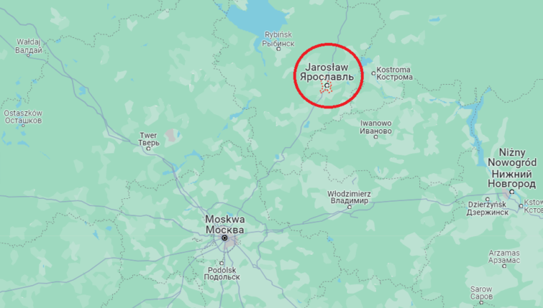 Jarosław w Rosji. Źródło: Mapy Google