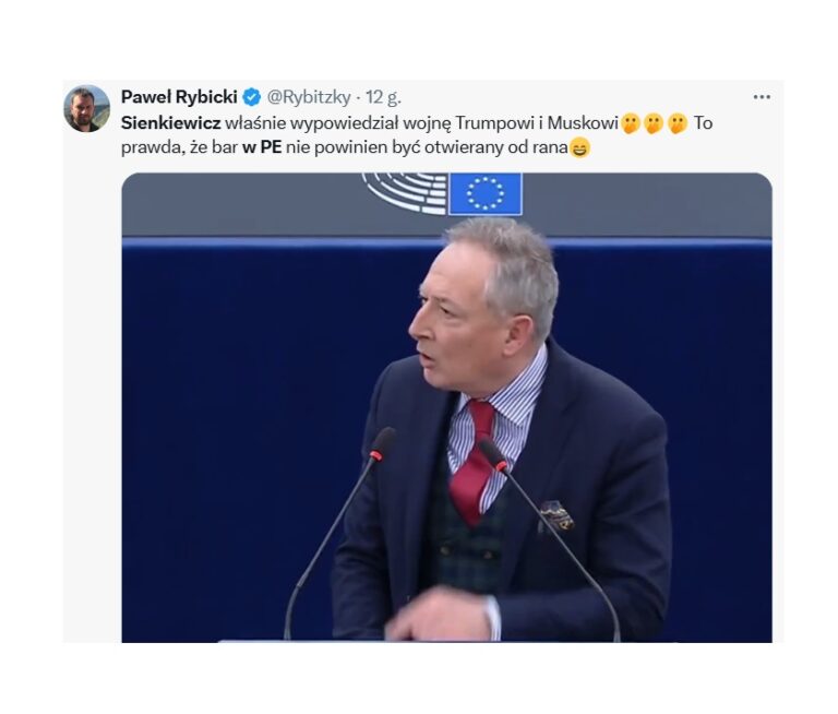 W PE Sienkiewicz atakował Trumpa, Muska i platformę X, a Internauci odpowiedzieli m.in., że „bar w PE nie powinien być otwarty od rana”