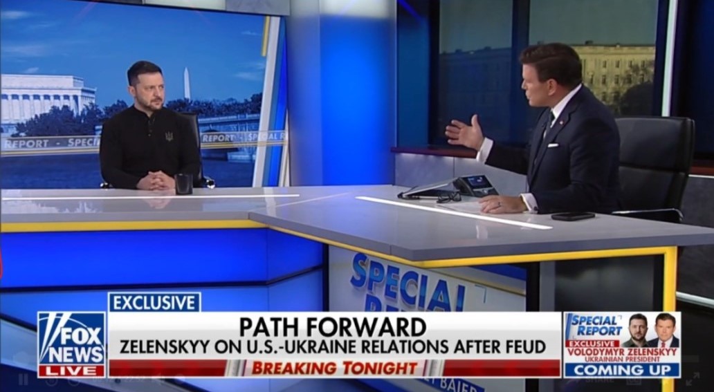 Prezydent Ukrainy Wołodymyr Zełenski podczas wywiadu dla telewizji Fox News