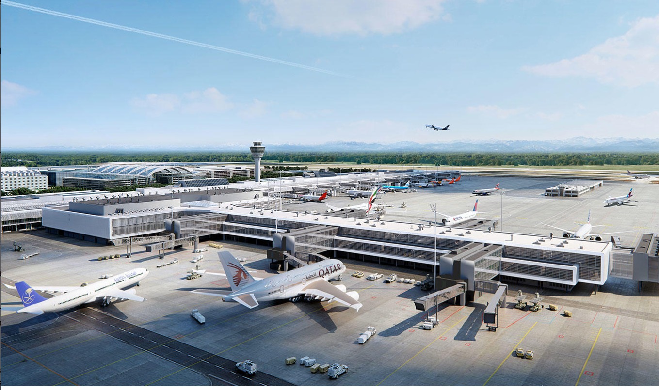 Terminal 1 na lotnisku w Monachium zostanie rozbudowany o nowy pirs i centralny kompleks budynków. Prowadzi to do poprawy jakości obsługi pasażerów w skali roku. © Planungsgemeinschaft T1E: SSF/SP/sop/JSK Źródło: /www.munich-airport.com