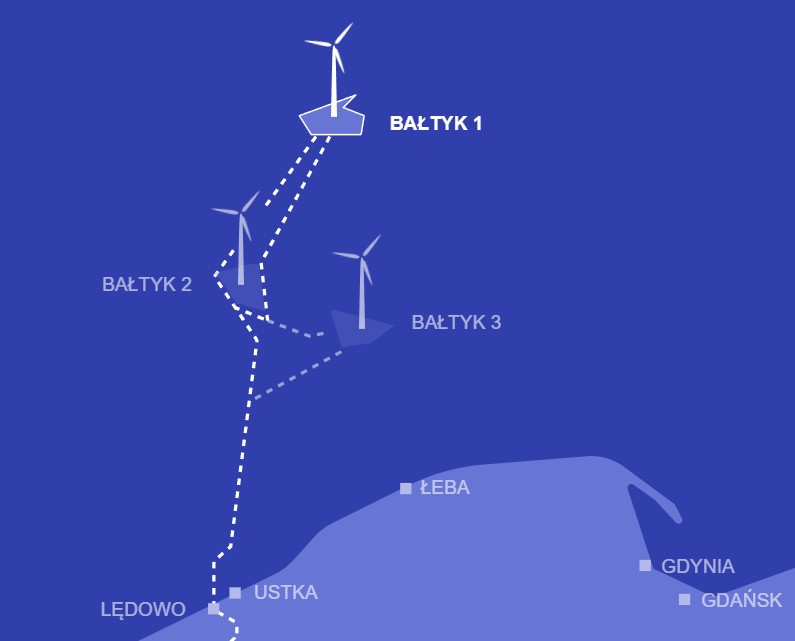 Mapa projektów morskich Equinor i Polenergii. Grafika: Bałtyk123