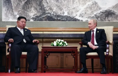 Kim Dzong Un i Władimir Putin Fot. PAP/EPA/ALEXANDER KAZAKOV/SPUTNIK/KREMLIN POOL