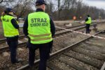 Sośnie (woj. wielkopolskie), 21.11.2025. Służby w miejscu znalezienia ślepych nabojów karabinowych na remontowanym odcinku torów kolejowych we wsi Sośnie, 21 bm. Dwa ślepe naboje karabinowe znalazł pracownik firmy remontowej. Policja szuka sprawcy. (aldg) PAP/Tomasz Wojtasik